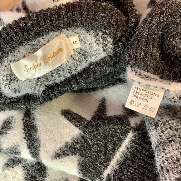 wool sweater aztec geometric tribal western Star high-low white black small 4 6 - Picture 7 of 12